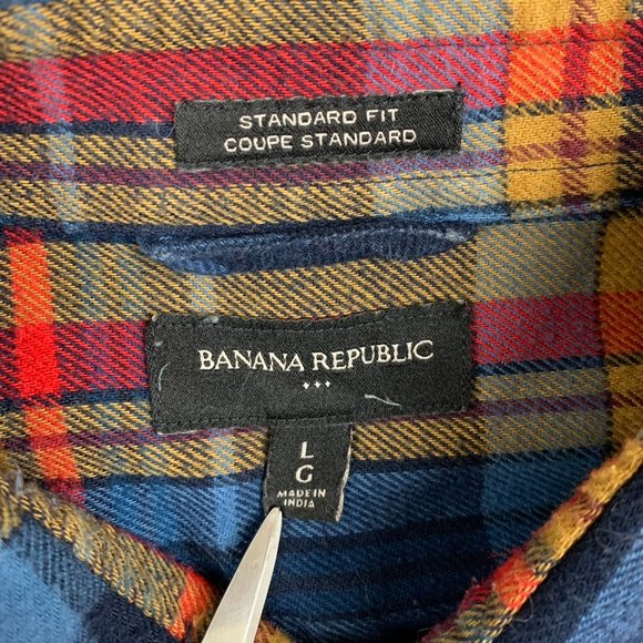 men's Banana Republic flannel blue red plaid long sleeve shirt large - Picture 2 of 6
